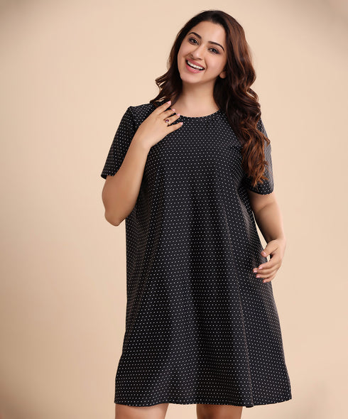 Black Polka Dot Oversized Tshirt Dress