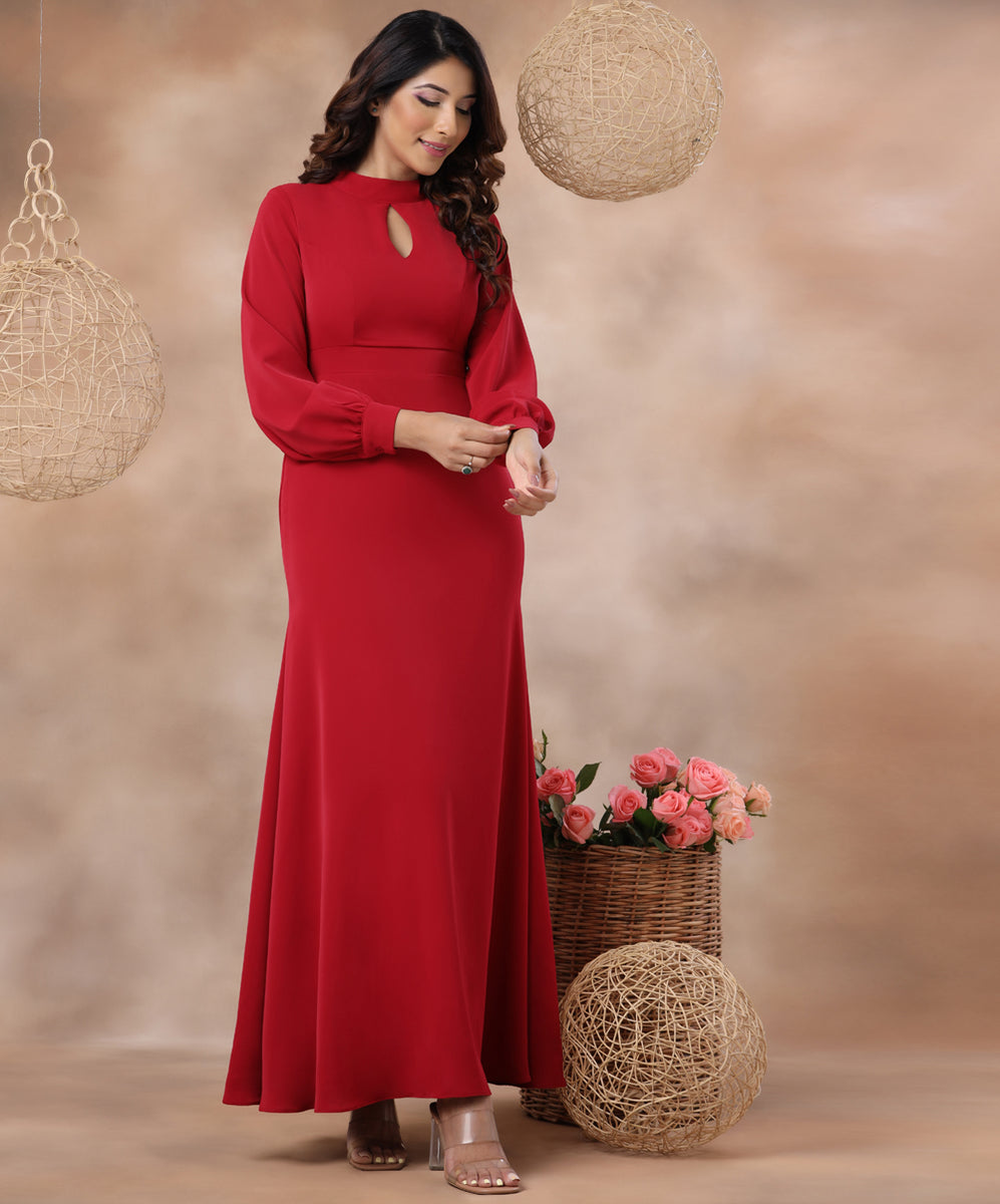 Long Sleeve High Neck Maxi Dress – Zigzag