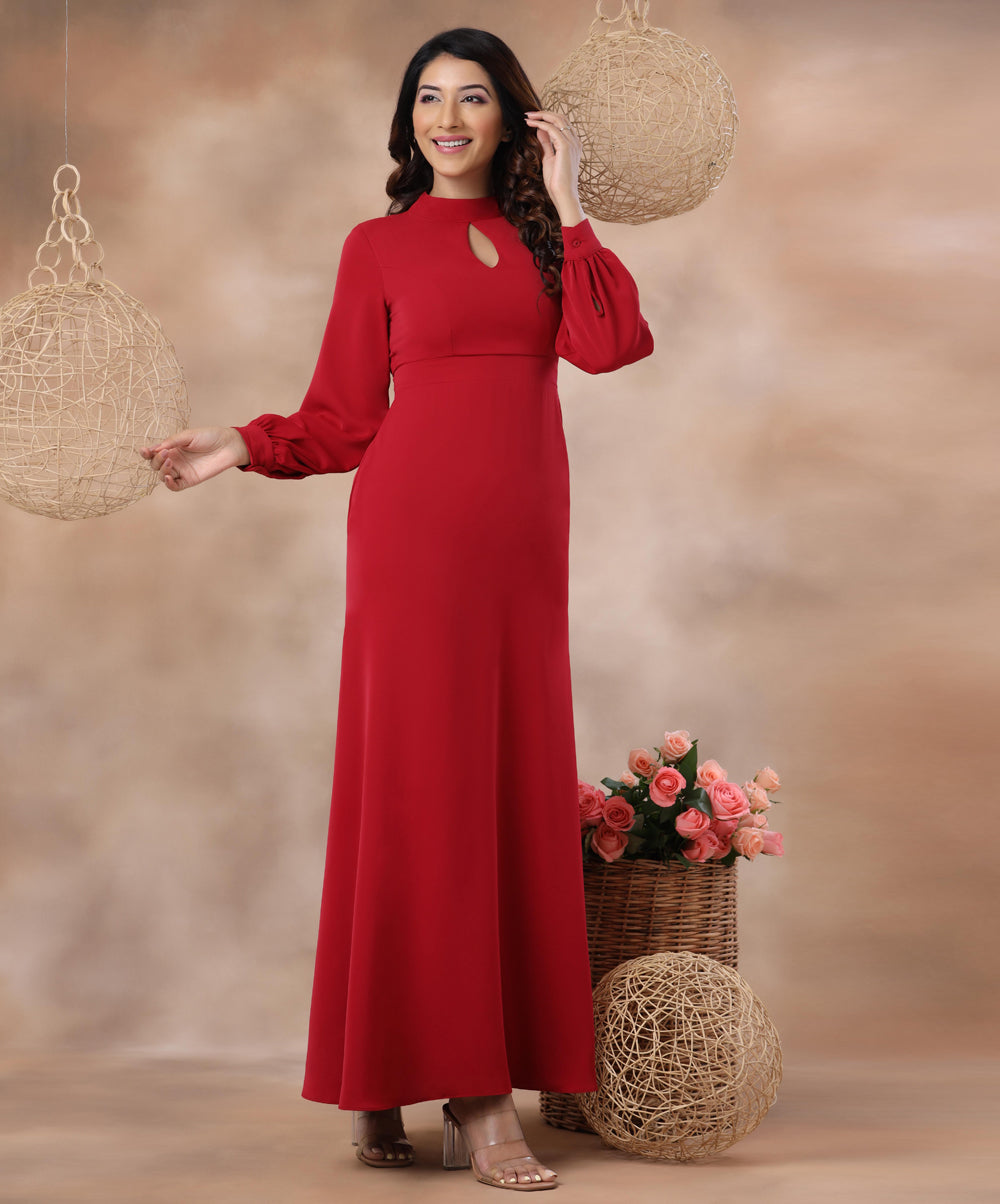 Long Sleeve High Neck Maxi Dress Zigzag