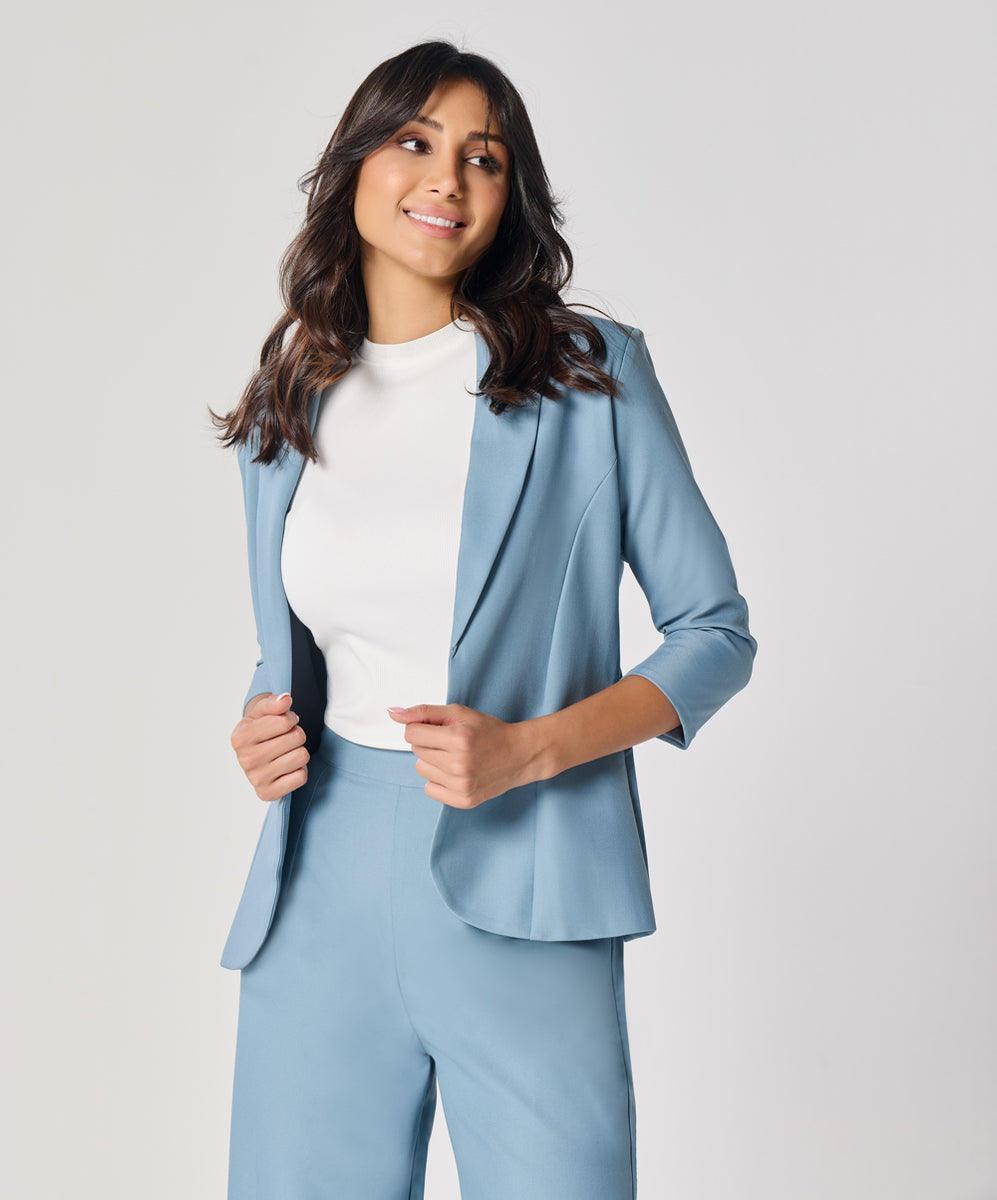 Curved Label Collared Classic Jacket- Light Blue – Zigzag