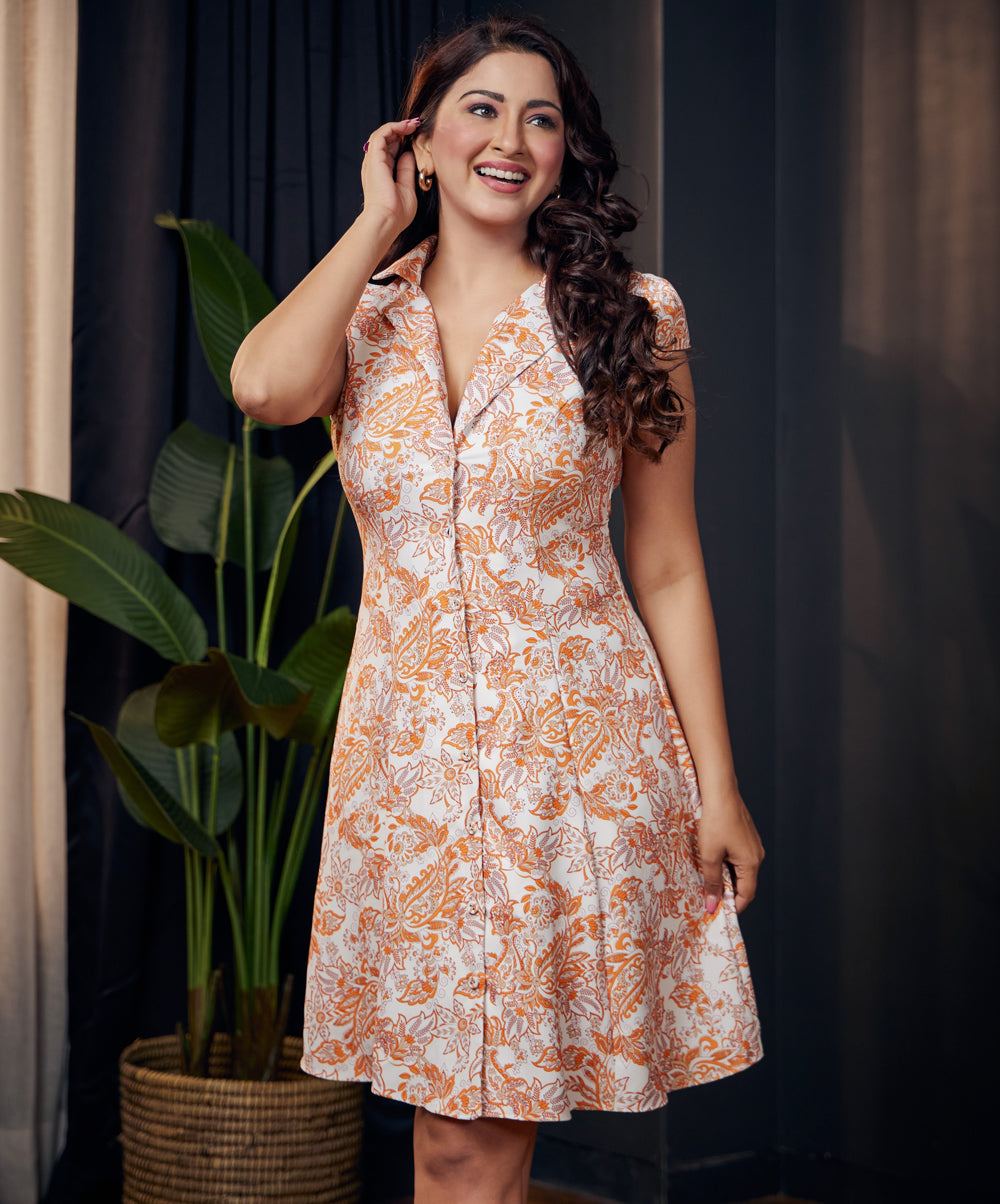 Princess Line Printed White Shirt Dress Zigzag Princess Line Printed White Shirt Dress Zigzag