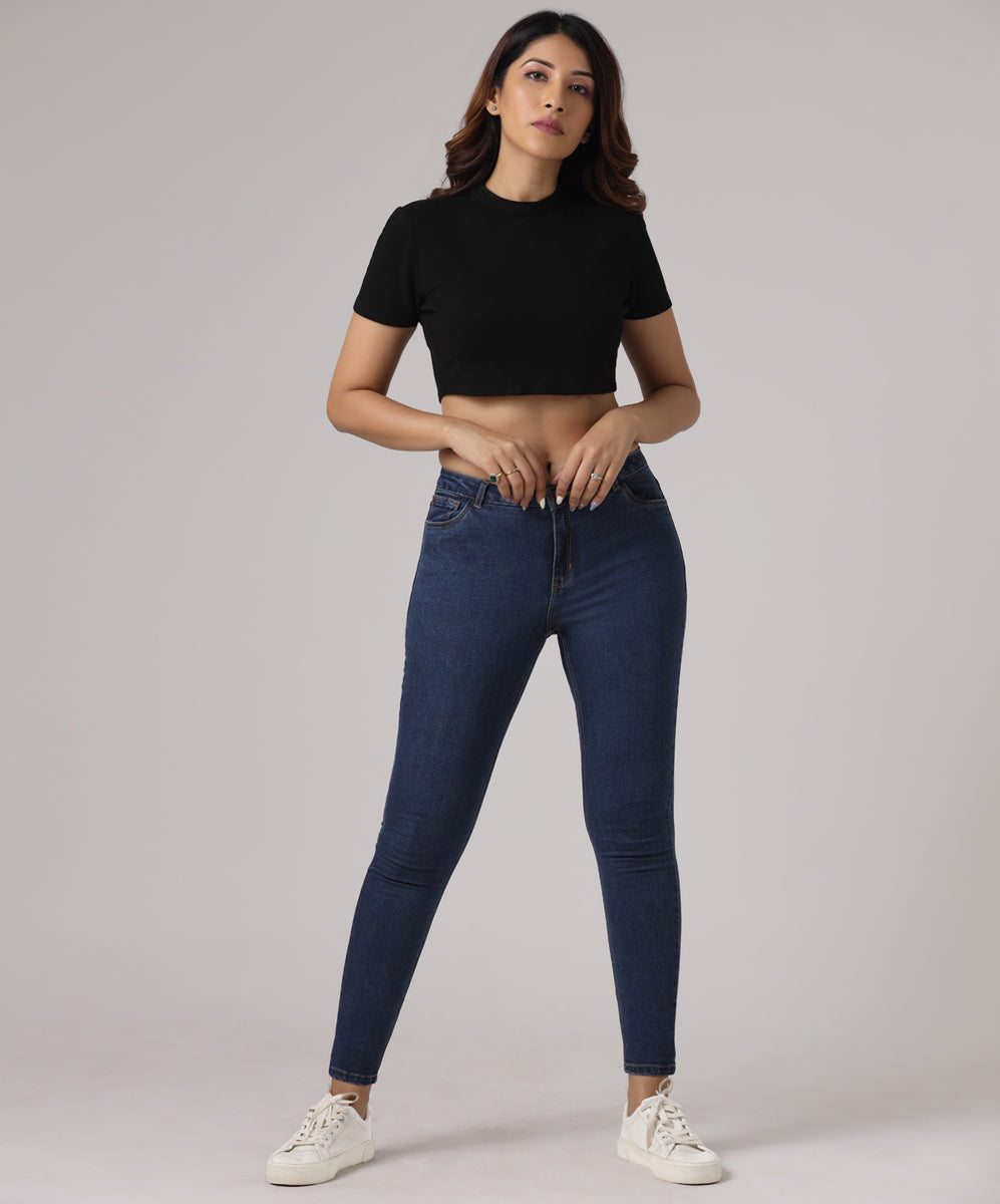 Dark Blue Mid Waist Skinny Jean – Zigzag