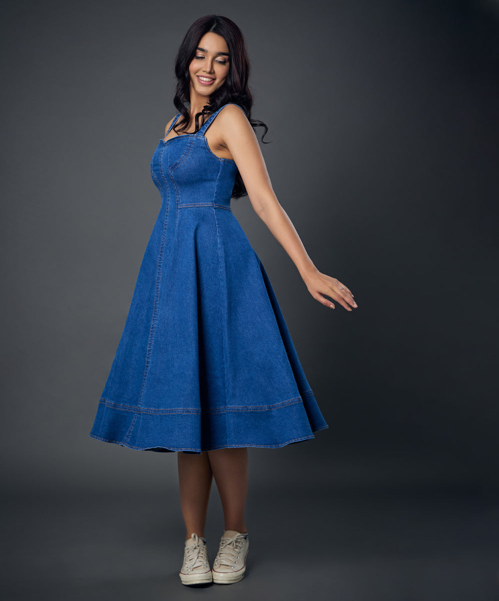 Tan Strap Denim Dress