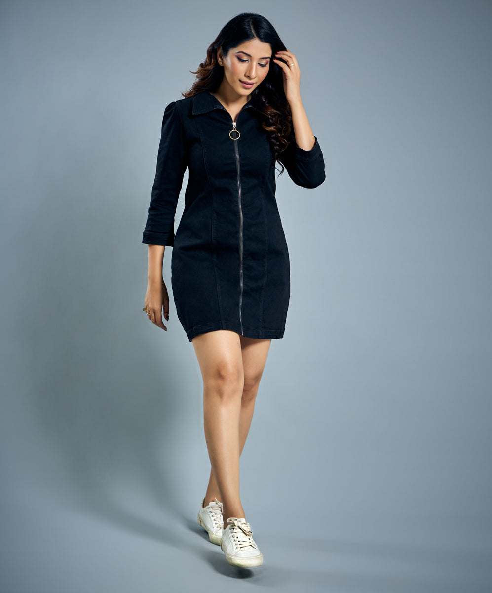 Keep It Casual Black Denim Dress – Zigzag