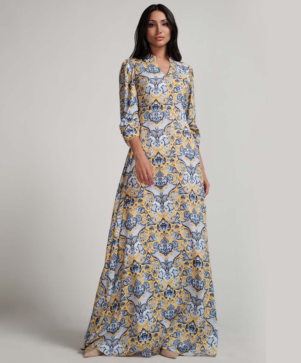long dress dusty blue Dusty Blue Floral Embroidered Tulle Maxi Dress with Corset Bodice Custom Color / Above Knee / US8 main image 0